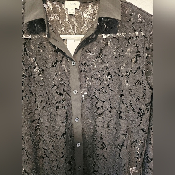 J.Crew Factory Black Lace Button Down Shirt With Tank Under Womens Size XS NWT - Picture 3 of 9